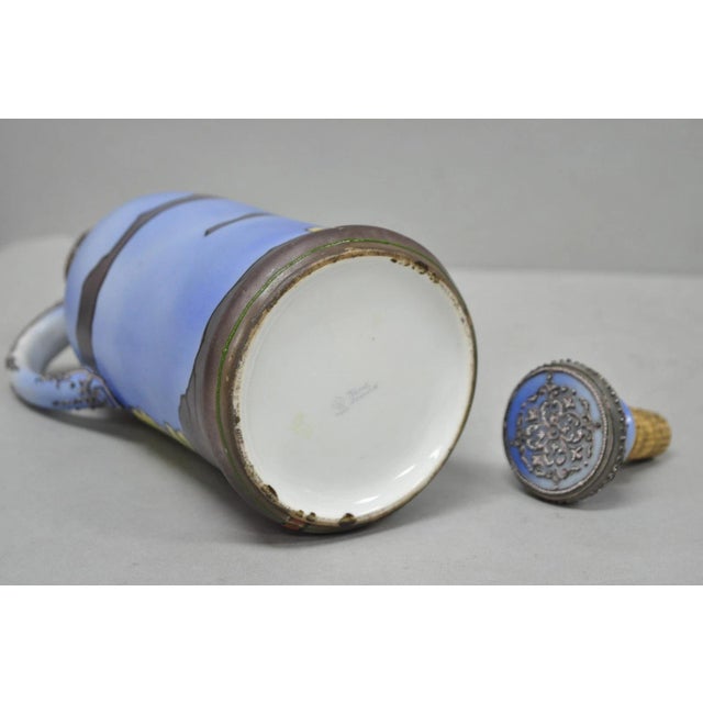 Antique Nippon Hand Painted Blue Halloween Pattern Porcelain Wine Jug W/ Cork For Sale - Image 17 of 18