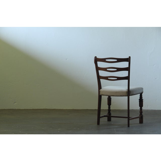 Brutalist Dark Oak Chairs in Light Upholstery, Denmark, 1960s, Set of 6 For Sale - Image 9 of 15