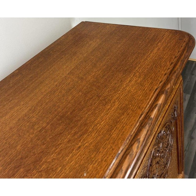 Vintage French Louis XVI Style Oak Cabinet with Carved Panels For Sale - Image 12 of 13