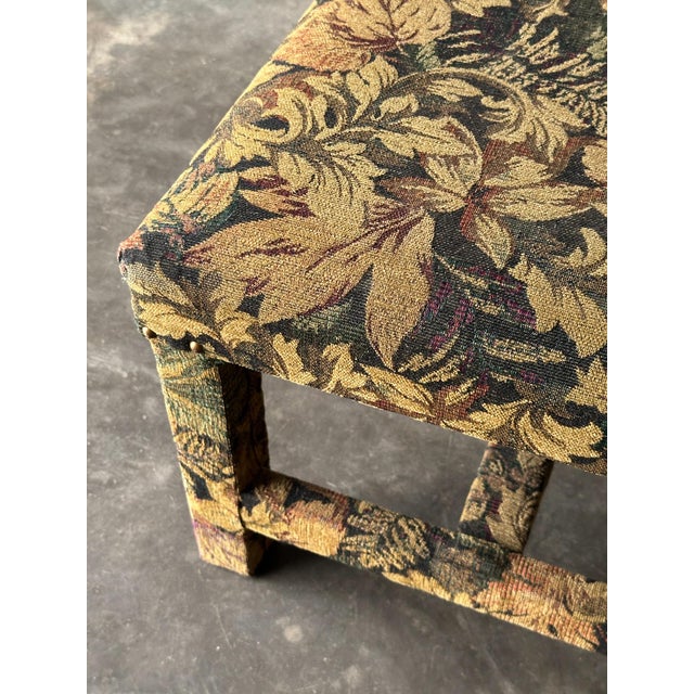 Fully-Upholstered Jacquard Tapestry Parsons Bench, 1980s For Sale - Image 14 of 16
