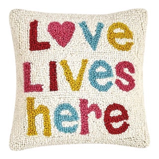 Love Lives Here Hook Pillow, 10" x 10" For Sale