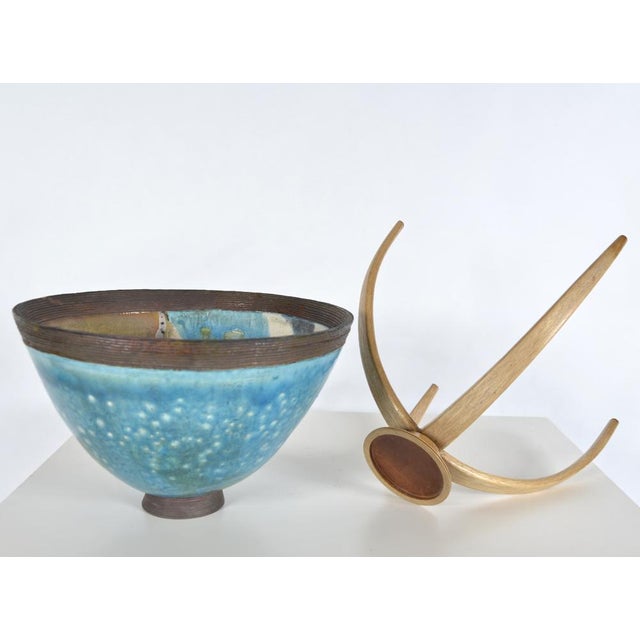 20th Century Sculpture Raku Art Pottery Stoneware Bowl on Stand from Catriona McLeod, 1970s For Sale - Image 9 of 18