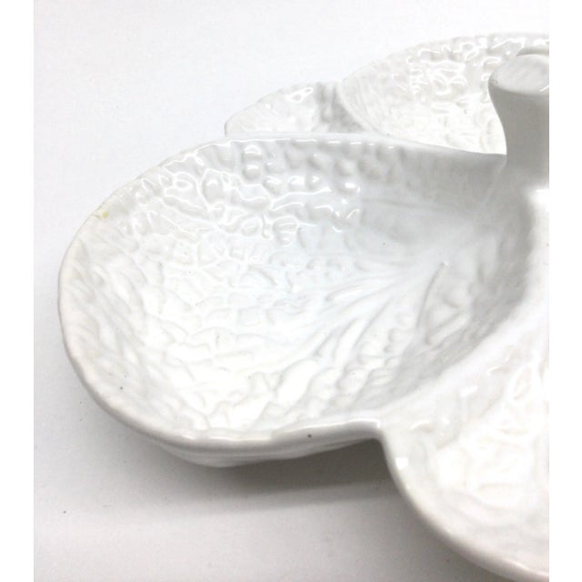 1990s Subtil Portugal Ceramic White Cabbage Design Divided Serving Bowl For Sale - Image 5 of 9