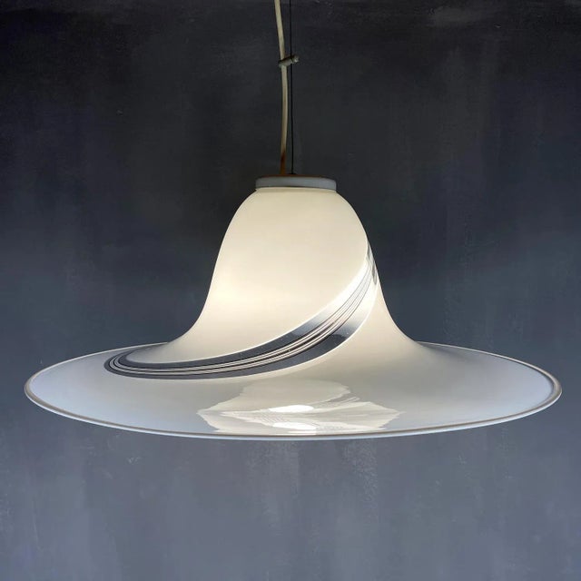 White Vintage Murano Glass Swirl Pendant Lamp, Italy, 1970s For Sale - Image 8 of 11
