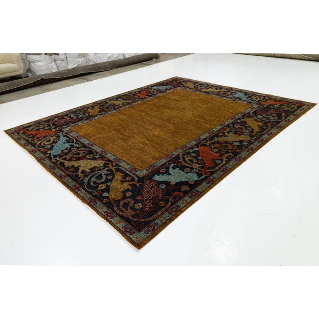 Modern 9x12 Modern Bidjar Style Hand-Knotted Wool Rug - Golden Ochre & Midnight Navy For Sale - Image 3 of 11