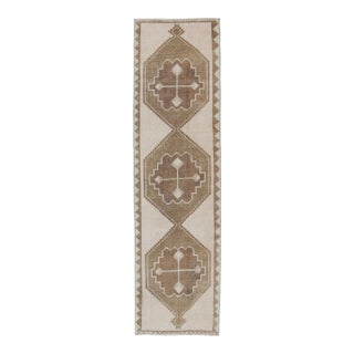 Vintage Turkish Oushak Gallery Runner in Soft Beige and Taupe 3'8 X 13'4 For Sale