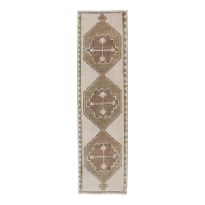 Vintage Turkish Oushak Gallery Runner in Soft Beige and Taupe 3'8 X 13'4
