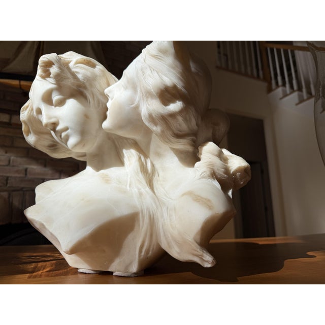 Traditional Antique Alabaster Sculpture of Two Intertwined Female Busts For Sale - Image 3 of 18