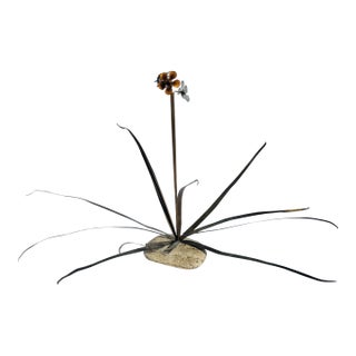 Vintage Bovano of Cheshire Metal Flower Sculpture, Enamel & Brass Mid-Century Modern For Sale