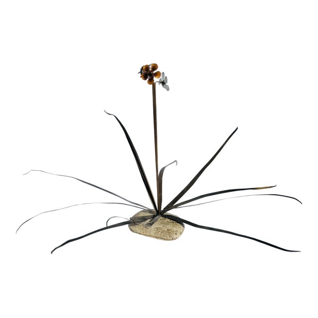 Vintage Bovano of Cheshire Metal Flower Sculpture, Enamel & Brass Mid-Century Modern For Sale