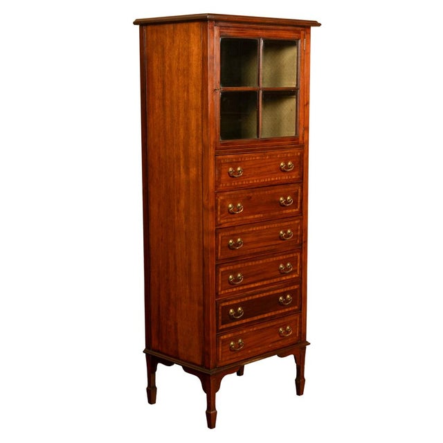 Traditional Antique Inlaid Mahogany Sheraton Regency Revival Sheet Music Filing Cabinet 1890 For Sale - Image 3 of 13