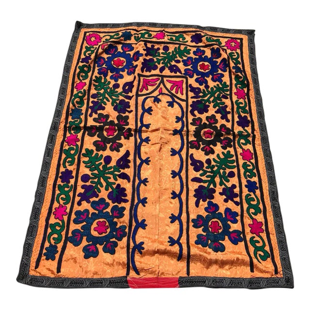 Orange Silk and Cotton Suzani Tapestry For Sale