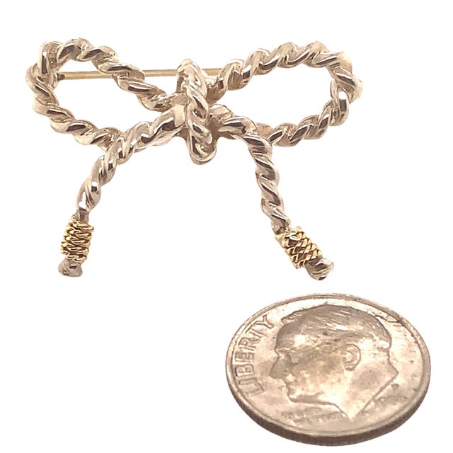 Late 20th Century Tiffany & Co Estate Bow Brooch Pin 18k Gold + Sterling Silver For Sale - Image 10 of 11