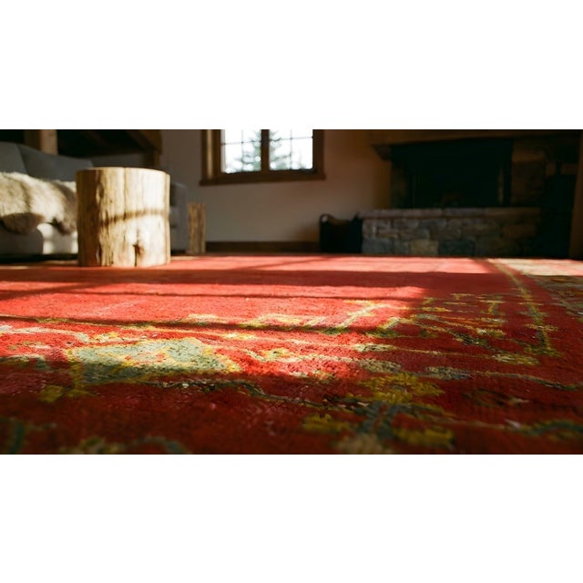 Jaw-Dropping Red Open Field Allover-Geometric Design Antique Turkish Decorative Oushak Rug For Sale - Image 15 of 15