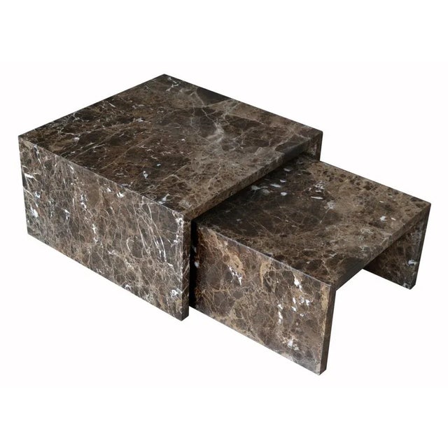 Italian Brown Emperador Marble Coffee Table from Cupioli Living, Set of 2 For Sale - Image 4 of 6