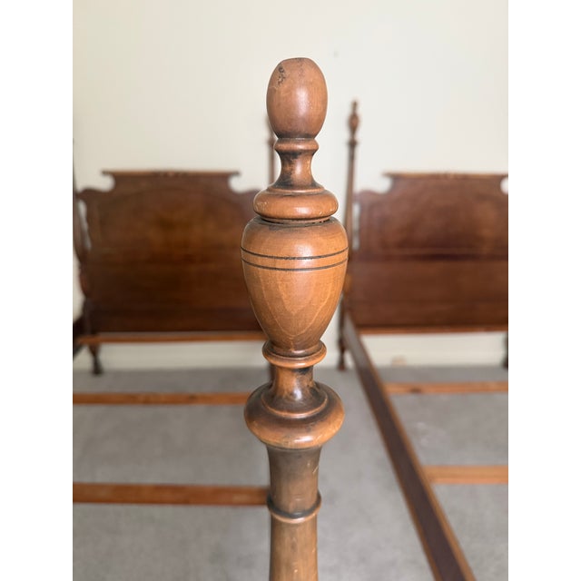 Wood Berkey and Gay Four Poster Twin Beds For Sale - Image 7 of 12
