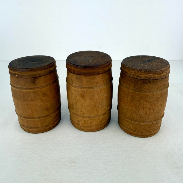 Brown Set of 8, Antique Bentwood Spice Box With 7 Wooden Barrel Spice Containers For Sale - Image 8 of 12