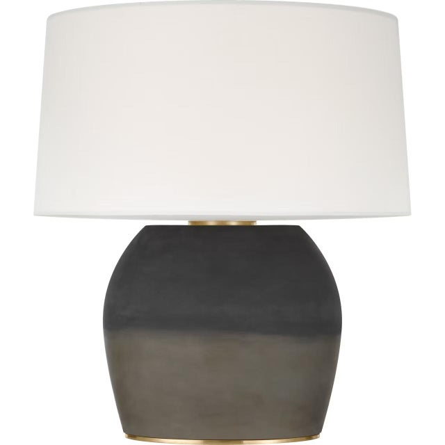 Modern Sean Lavin by Visual Comfort Signature 1969 26" Oval Form Table Lamp in Smoke on Goldenrod with Linen Shade For Sale - Image 3 of 3
