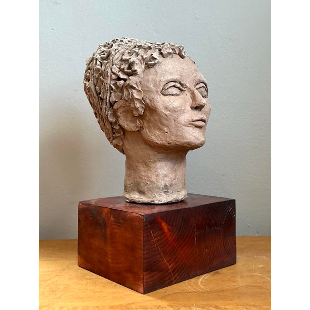 Vintage Plaster Head Sculpture on Wood Base For Sale - Image 12 of 12