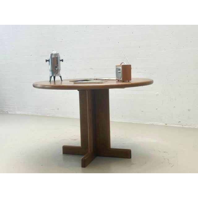 Brown Vintage Round Dining Table in Oak, 1970s For Sale - Image 8 of 16