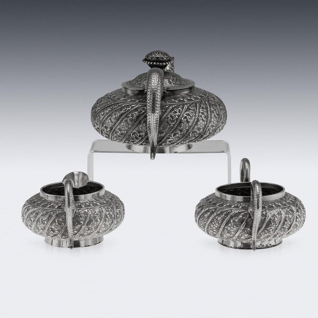 19th Century Antique Indian Kutch Silver Tea Service, Set of 3 For Sale - Image 3 of 18
