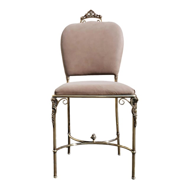 An Italian Neoclassical Brass Single Side Chair - Vanity Chair For Sale