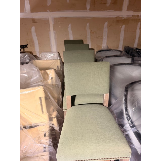 Early 21st Century Bernhardt Bar Stool With Light Wood Legs and Pale Green Fabric For Sale - Image 5 of 5