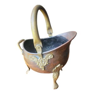 Antique Helmut Coal Scuttle Hand-Raised Seamless Hand Hammered Copper Brass Accents Footed