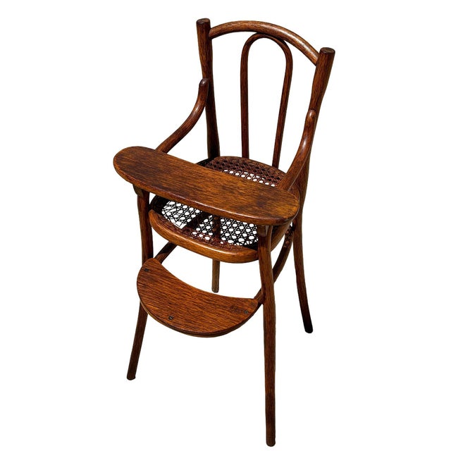 Traditional Antique Vienna Secession Bent Oak & Caine Children's High Chair by Thonet For Sale - Image 3 of 8