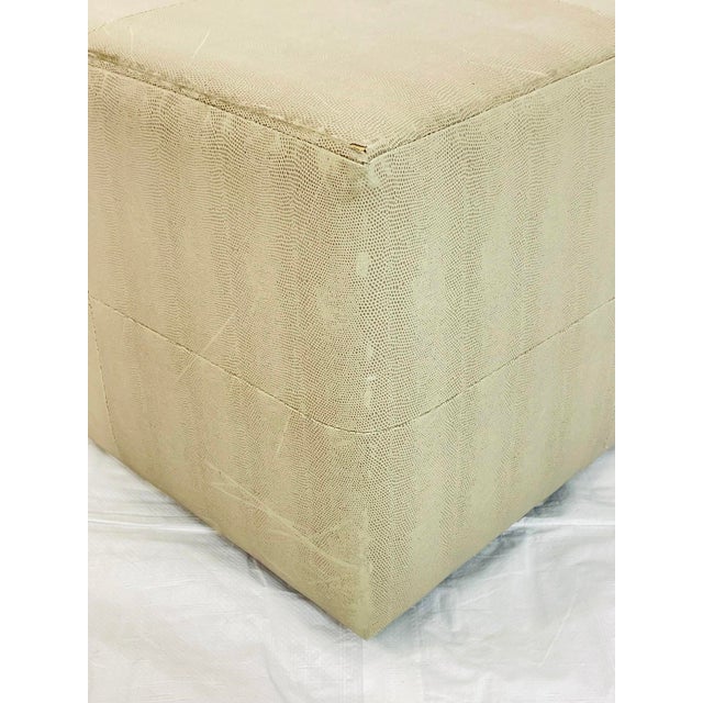 Vintage Faux Shagreen Upholstered Cube Ottoman Bench on Wood Plinth For Sale - Image 10 of 18