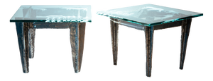 Brutalist Steel Side Tables with Etched Safari Motifs in Glass, 1970s, Set of 2