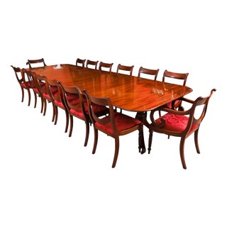 Vintage Triple Pillar Dining Table and Chairs by William Tillman, 1980s, Set of 15 For Sale