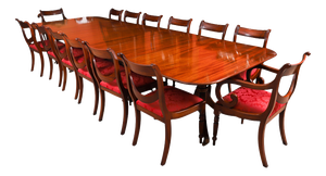 Vintage Triple Pillar Dining Table and Chairs by William Tillman, 1980s, Set of 15