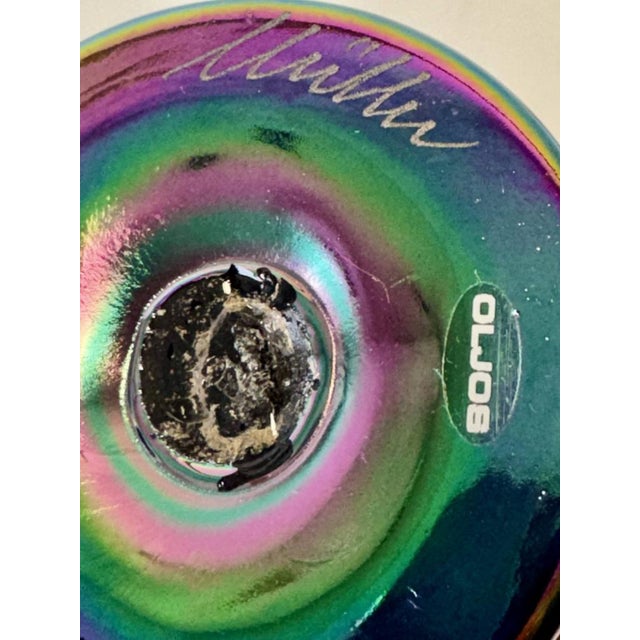 Glass Iridescent Black Glass Vase with Sculpture Glass Flowers by Loetz For Sale - Image 7 of 8