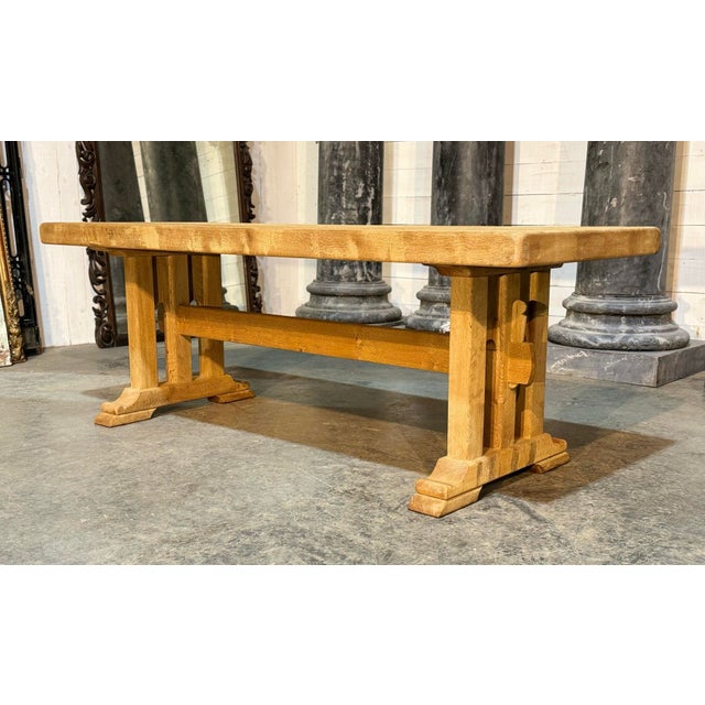French Bleached Oak Farmhouse Dining Table, 1925 For Sale - Image 6 of 18