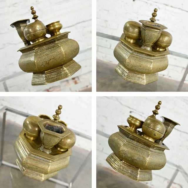 Brass Vintage Objet d'Art East Java Indonesian Brass Tepak Sireh Betel Nut Set 7 Pieces For Sale - Image 8 of 13