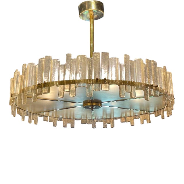Modern Murano Glass & Brass Chandelier For Sale