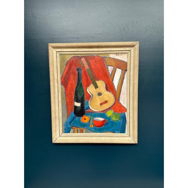 Rn, Still Life with Guitar and Wine Bottle, 1949, Oil Painting on Canvas, Framed For Sale - Image 15 of 18
