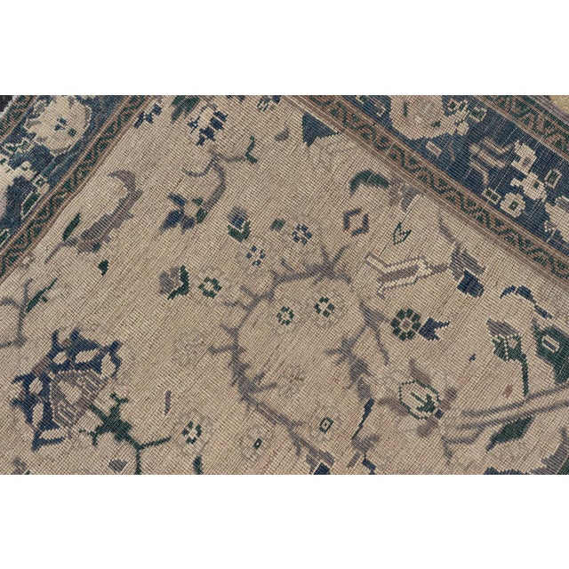Vintage Turkish Oushak Rug With Vining Florals in Cream and Sapphire Blue For Sale - Image 14 of 15