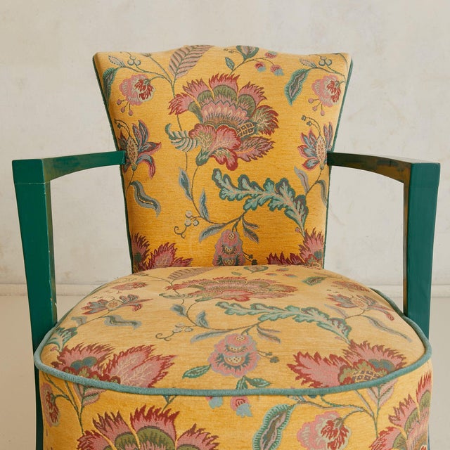 Wood French Floral Armchair with Green Lacquered Frame, 1940s - 2 Available For Sale - Image 7 of 10