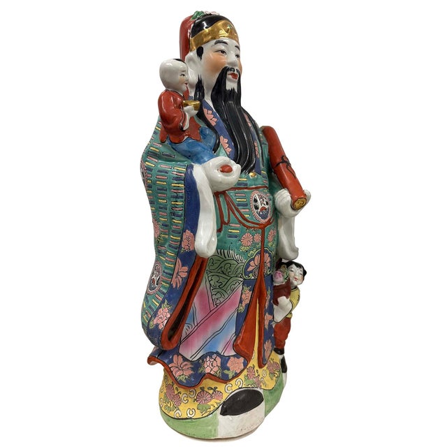 Mid 20th Century Huge Set of 3 Vintage Chinese Fu Lu Shou Feng Shui Trio Gods Figurines Statues For Sale - Image 5 of 16