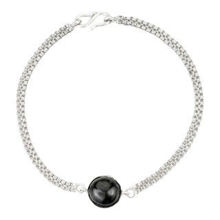 Sterling Silver Bezel Set Black Star Cabochon Bracelet Gifts for Her For Sale
