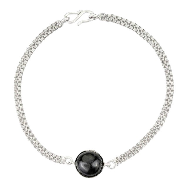 Sterling Silver Bezel Set Black Star Cabochon Bracelet Gifts for Her For Sale