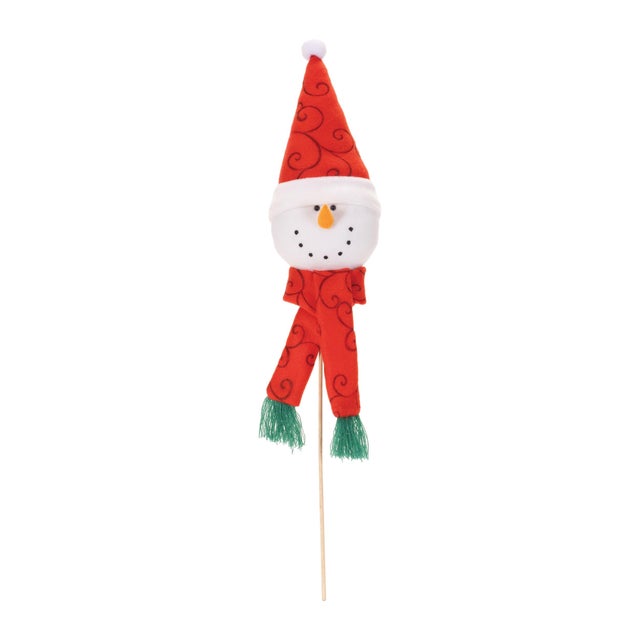 Bring holiday cheer to your seasonal decor with this set of Plush Snowman Head Picks. Featuring a whimsical smiling...