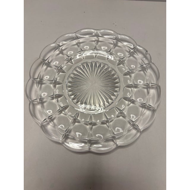 Hollywood Regency Vintage Wexford Style Dessert Plates Set of 4| Clear Pressed Glass Starburst Plates For Sale - Image 3 of 5