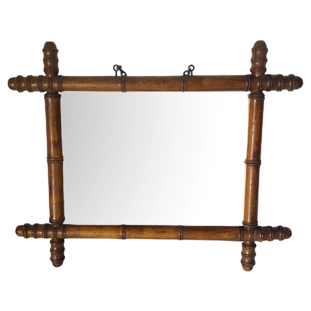 Brown Faux Bamboo Mirror, France, 1940s For Sale