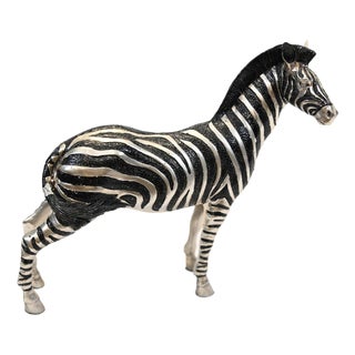 French Art Deco Silver Bronze Zebra Statue For Sale