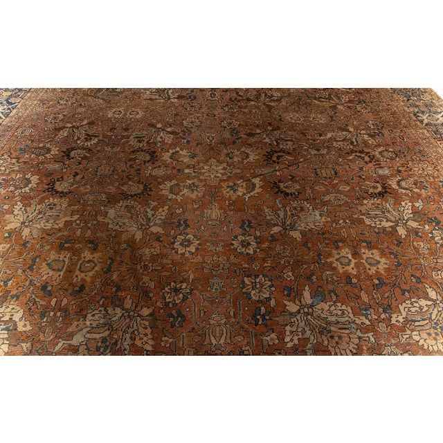 Early 20th Century Antique Persian Sultanabad Brown Handwoven Wool Carpet For Sale - Image 5 of 8