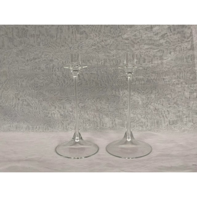 1980s Nils Landberg for Orrefors Crystal Glass Candlestick Holders - Set of 2 For Sale - Image 13 of 13