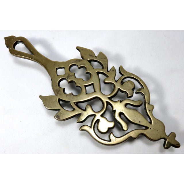 English Original Matched Pair of Large Antique Solid Cast Brass Trivets Circa Mid 19th Century For Sale - Image 3 of 13